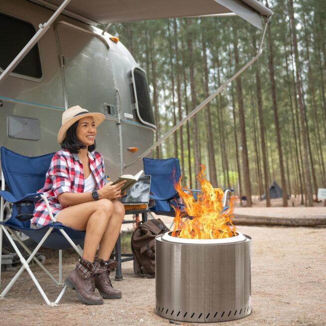 19.5" Stainless Steel Smokeless Fire Pit for Outdoor Camping & Bonfire