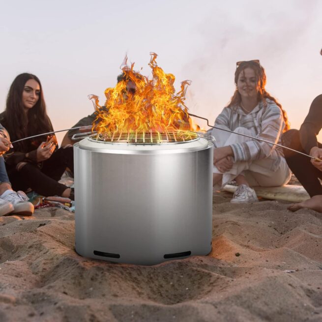 Hykolity 19" Stainless Steel Fire Pit with Cooking Grate & Removable Ash Pan