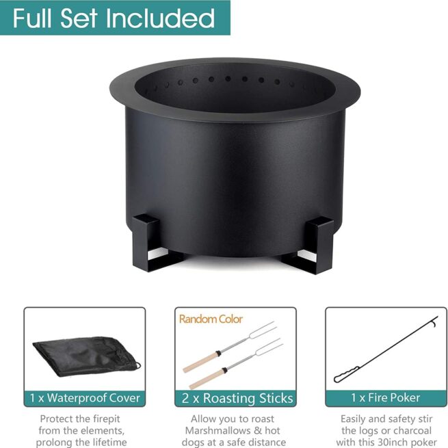 TITIMO 21.5 Inch Smokeless Fire Pit Metal Steel with Accessories