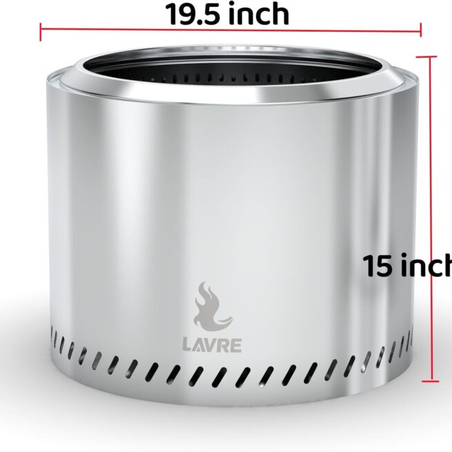 19.5" Stainless Steel Smokeless Fire Pit for Outdoor Camping & Bonfire