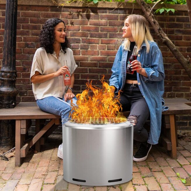 Hykolity 19" Stainless Steel Fire Pit with Cooking Grate & Removable Ash Pan
