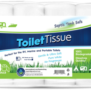 Biodegradable RV Toilet Paper: 2-Ply, 8 Rolls, 500 Sheets - Septic Tank Safe