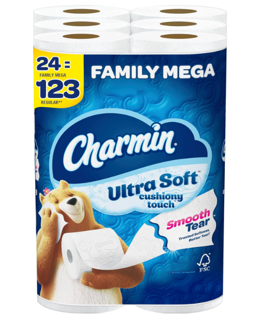 Charmin Ultra Soft Toilet Paper: 24 Mega Rolls = 123 Regular Rolls