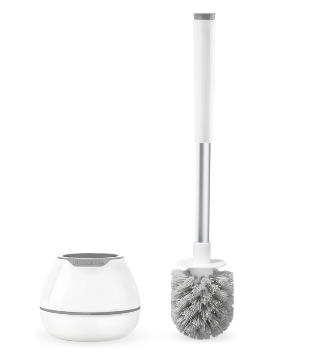 BOOMJOY Toilet Brush Set: Cleaner & Scrubber with Tweezers - White