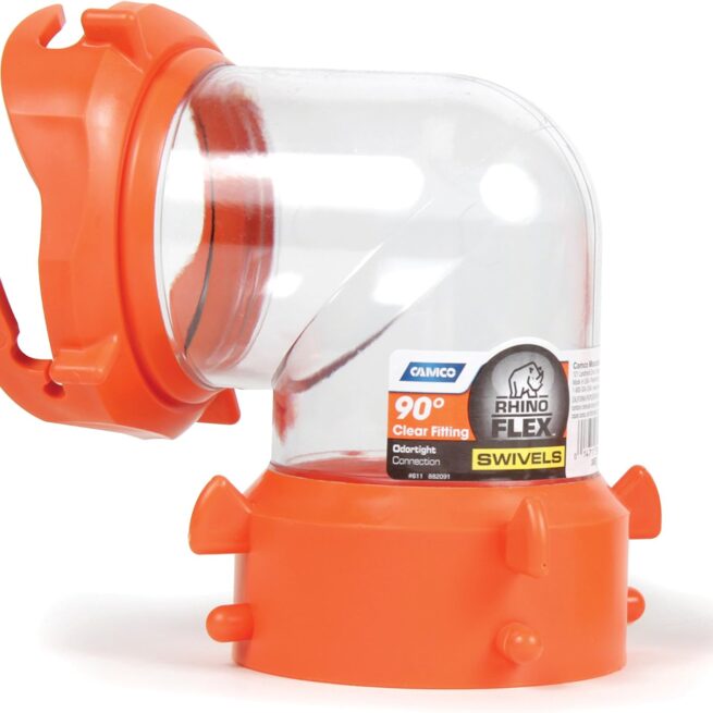 Camco 39857 RhinoFLEX Clear 90° Sewer Hose Swivel Fitting