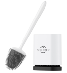 Sellemer Toilet Brush Set: Flexible Silicone Bristles, Compact Design, Ventilated Base | White (1 Pack)