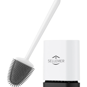 Sellemer Toilet Brush Set: Flexible Silicone Bristles, Compact Design, Ventilated Base | White (1 Pack)