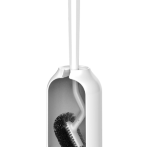 HAMITOR Toilet Bowl Brush Holder Set: Deep Cleaning Scrubber with Curved Bristle - White