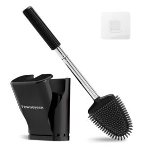 Fowooyeen Silicone Toilet Brush Set, Automatic - BlackFowooyeen