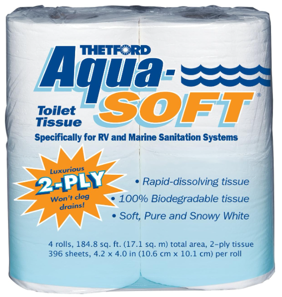 Thetford Aqua-Soft Toilet Tissue - RV & Marine 2-ply Paper (4 Rolls)