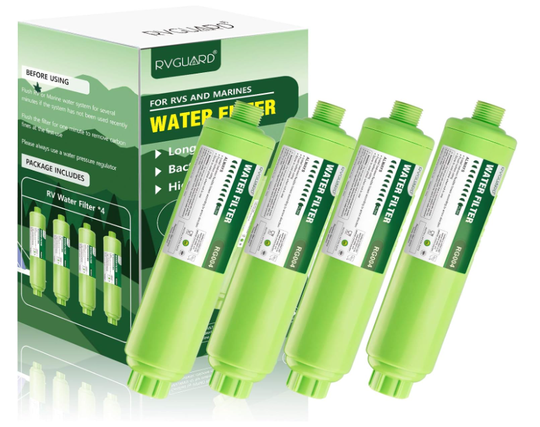 RVGUARD Inline RV Water Filter: NSF Certified, Reduces Odors, Taste, Rust, Chlorine - 4 Pack