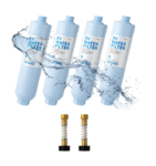 RV Water Filter: Flexible Hose Protector, Reduces Taste, Odors, Chlorine, Sediment (4-Pack)