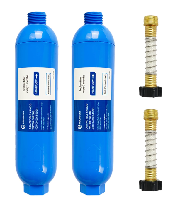 Hourleey 2 Pack RV Inline Water Filter + Flexible Hose Protectors