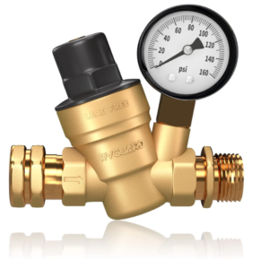 RV Water Pressure Regulator Valve - Brass, Lead-Free, Adjustable with Gauge
