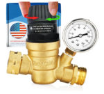 Adjustable Brass RV Water Pressure Regulator with Gauge | Lead-free | M22-0660R