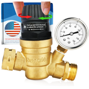 Adjustable Brass RV Water Pressure Regulator with Gauge | Lead-free | M22-0660R