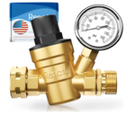 Brass RV Water Pressure Regulator with Gauge - Lead-free Adjustable Valve for Camper