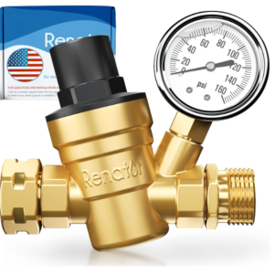 Brass RV Water Pressure Regulator with Gauge - Lead-free Adjustable Valve for Camper