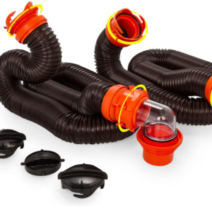Camco RhinoFLEX 20-Ft RV Sewer Hose Kit | Clear Elbow, 4-in-1 Adapter