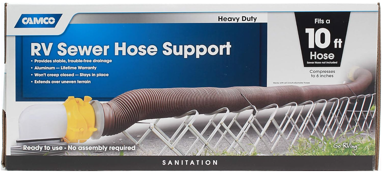 Camco Aluminum Sewer Hose Support | Up to 10' | Strap Kit | Durable & Lightweight