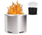 Hykolity 19" Stainless Steel Fire Pit with Cooking Grate & Removable Ash Pan