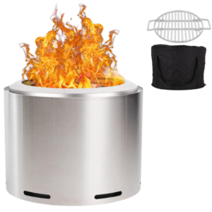 Hykolity 19" Stainless Steel Fire Pit with Cooking Grate & Removable Ash Pan