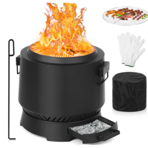 Portable 20'' Smokeless Fire Pit with Cooking Grill for Outdoor Use