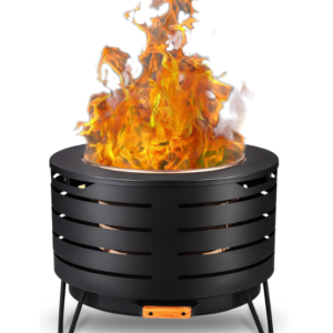 23" Smokeless Fire Pit: Outdoor with Ash Pan - Camping, Bonfire - Cover, Poker