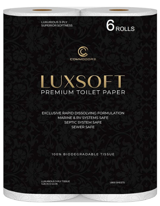 LUXSOFT Premium 3-Ply Luxury Toilet Paper 6-Pack - Quick Dissolve - White