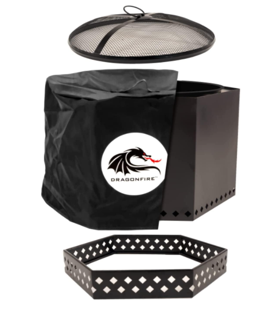 23.5" Matte Black Smokeless Firepit w/ Accessories: Spark Screen, Base Stand & Cover