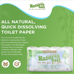 Nature's Call Bamboo Toilet Paper - Soft 2-Ply RV, Boat, Home Use (8 Rolls)