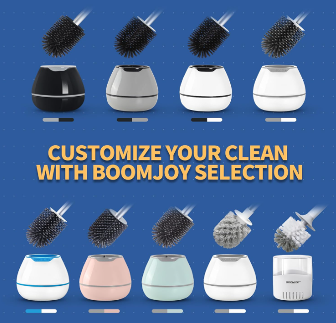 BOOMJOY Toilet Brush Set: Cleaner & Scrubber with Tweezers - White