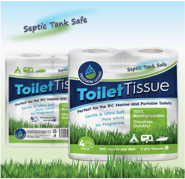 Biodegradable RV Toilet Paper: 2-Ply, 8 Rolls (500 sheets) - Septic Tank Safe