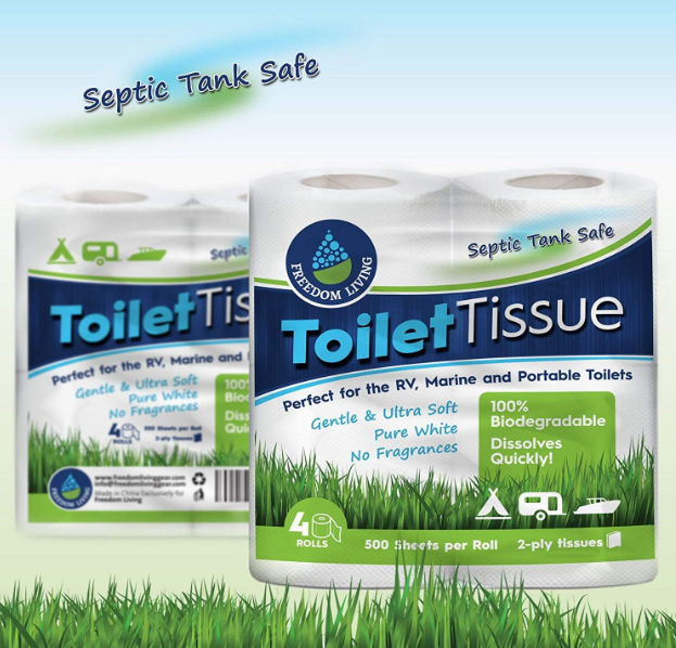 Biodegradable RV Toilet Paper: 2-Ply, 8 Rolls, 500 Sheets - Septic Tank Safe