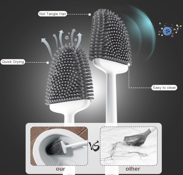 Sellemer Toilet Brush Set: Flexible Silicone Bristles, Compact Design, Ventilated Base | White (1 Pack)