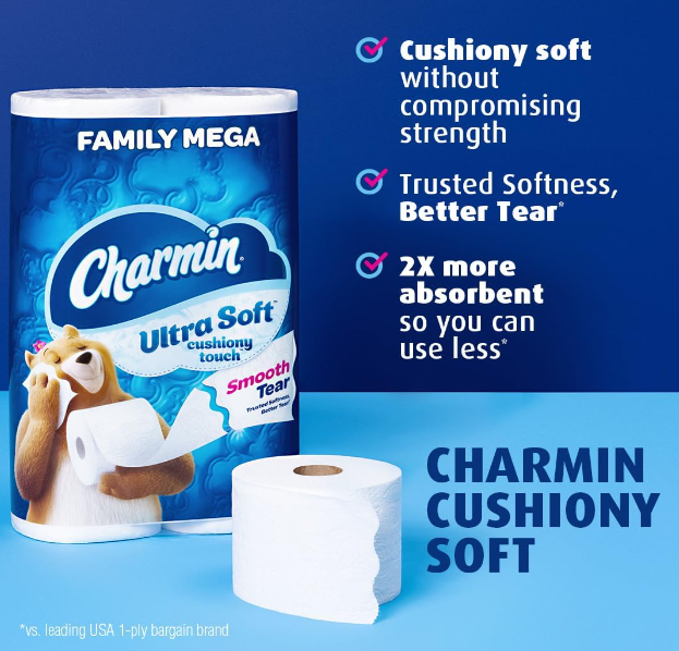 Charmin Ultra Soft Toilet Paper: 24 Mega Rolls = 123 Regular Rolls
