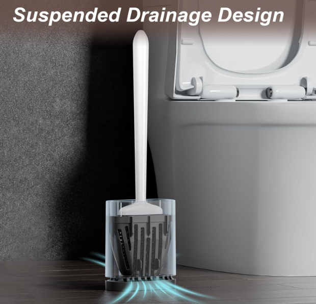 Sellemer Toilet Brush Set: Flexible Silicone Bristles, Compact Design, Ventilated Base | White (1 Pack)