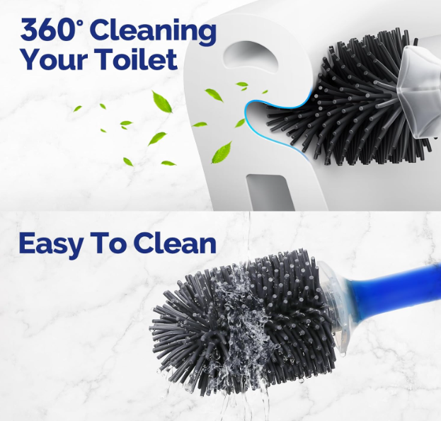 Silicone Toilet Bowl Brush Set: Refillable Handle - Deep Clean Scrubber