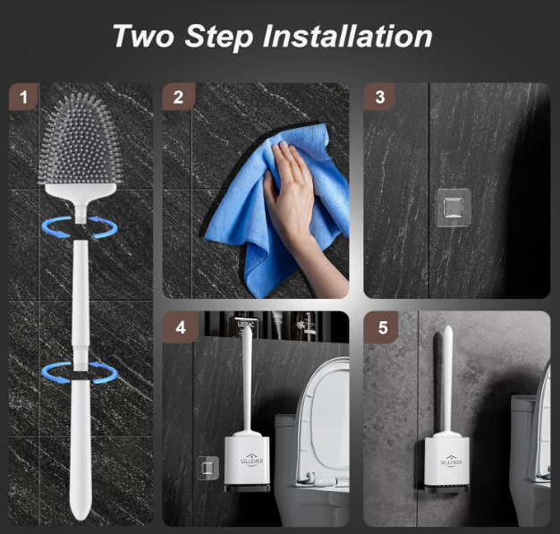 Sellemer Toilet Brush Set: Flexible Silicone Bristles, Compact Design, Ventilated Base | White (1 Pack)