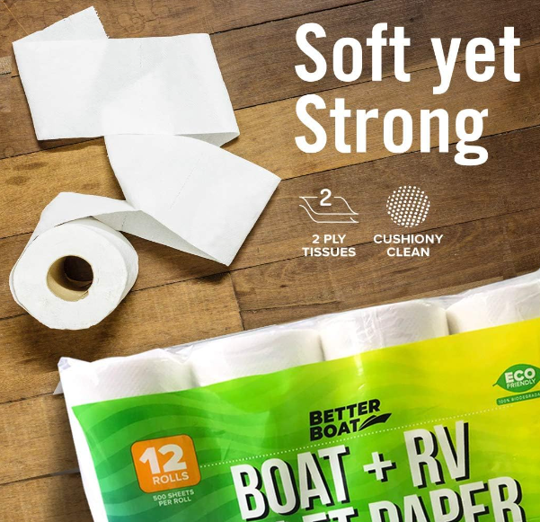 Boat & RV Toilet Paper: Quick Dissolving, Biodegradable 12 Rolls