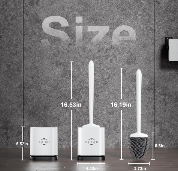 Sellemer Toilet Brush Set: Flexible Silicone Bristles, Compact Design, Ventilated Base | White (1 Pack)