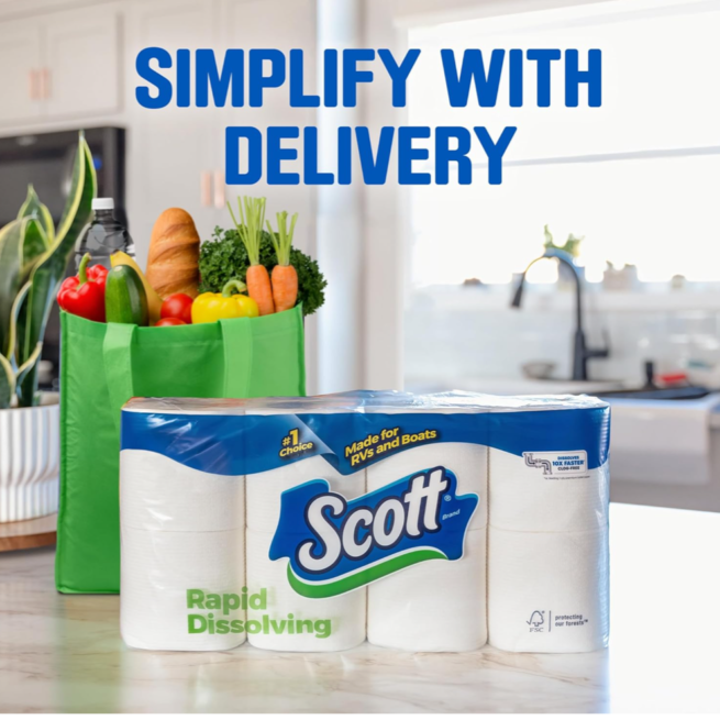 Scott Rapid-Dissolving Toilet Paper: 48 Double Rolls, Sustainable & Septic-Safe