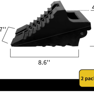 Heavy Duty Rubber Wheel Chocks - 2 Pack Black, 8.6" x 3.7" x 4.7" - Car, RV, Truck