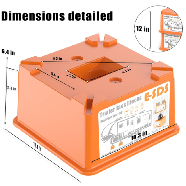 Trailer Jack Blocks 4 Pack: RV Camper Leveling Blocks for Tongue Jacks & Stabilizers