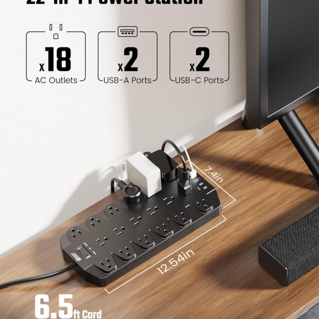 Superdanny Surge Protector: 18 Outlets, USB Ports | Black