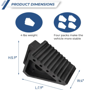 Premium 4-Pack Rubber Wheel Chocks for Car, RV, Truck & ATV - 8x4x6 Black