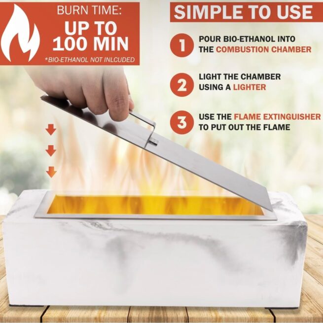 Tabletop Fire Pit Concrete, Smokeless, Marble - Personal Fireplace