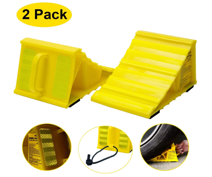 LEAD BRAND Wheel Chocks: Non Slip Base, RV&Trailer, L8xW4.7xH4.1, Pack of 2