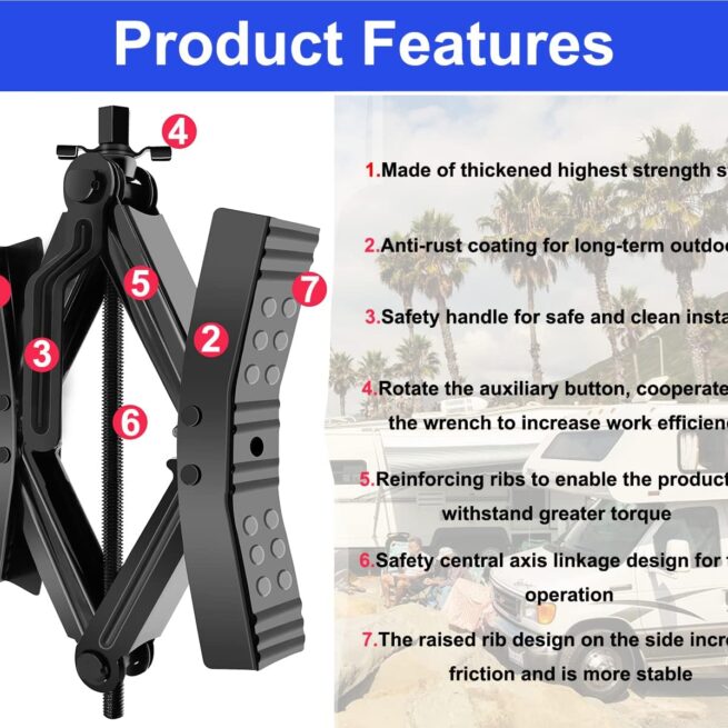 2Pcs Camper Wheel Chock Stabilizer: Heavy Duty RV Tire Lock + Wrench