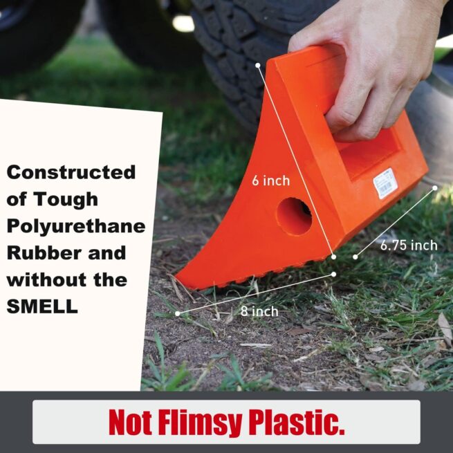 SECURITYMAN Wheel Chocks (2 Pack) - Non-Slip Rubber for Trailers, RVs - Orange